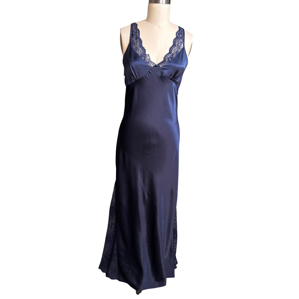 Lilysilk Navy Blue 100% Silk Lace Maxi Slip Dress XL